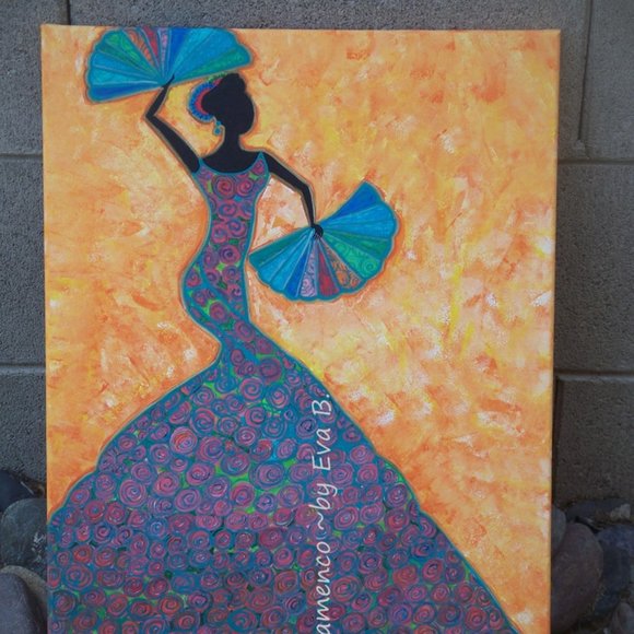 Hand Crafted Painting Of A Colorful Flamenco Dancer on Canvas 16x20 Abstract - Picture 15 of 16
